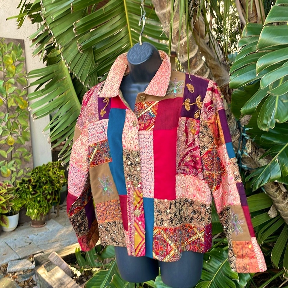 Draper and Damon’s patchwork metallic brocade and sequin jacket
